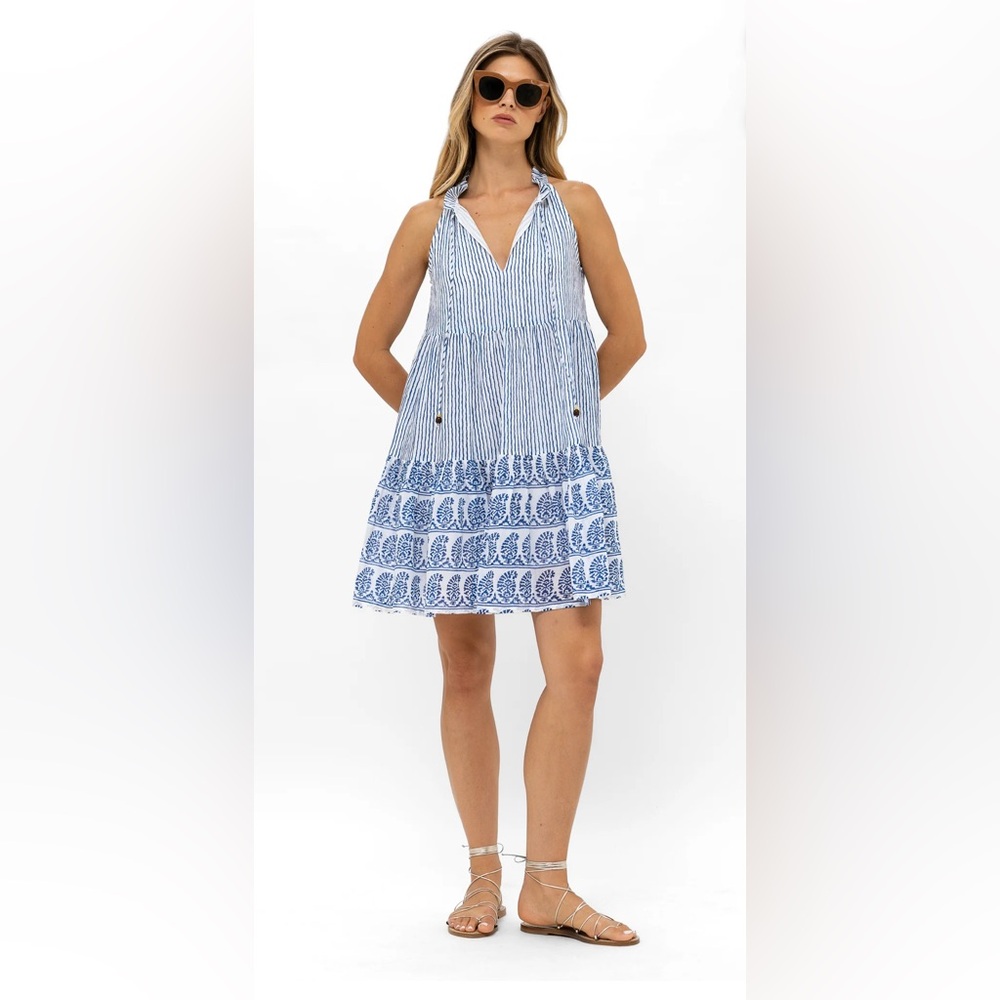 Oliphant Blue and White Striped Sleeveless Dress